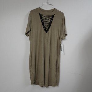 C147 Almost Famous Tan Lace Up Dress